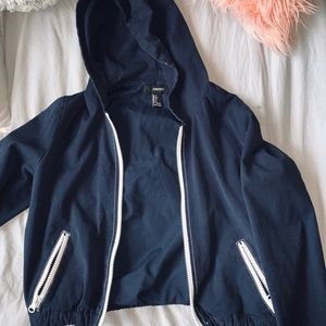 Navy blue cropped zip up